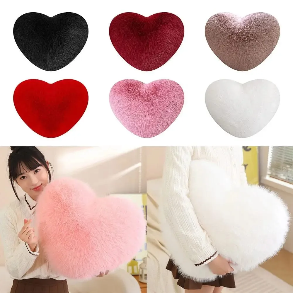 New Fur Heart Pillow Love Heart Shaped Pink Color Heart Plush Pillow Fluffy PP Cotton Soft Pillow Desktop Decor