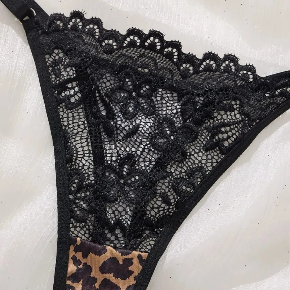 Sexy Fashionable Wild Leopard Print Lace Underwear for Women Lightweight Uplifting Gathering Underwear Bra Set