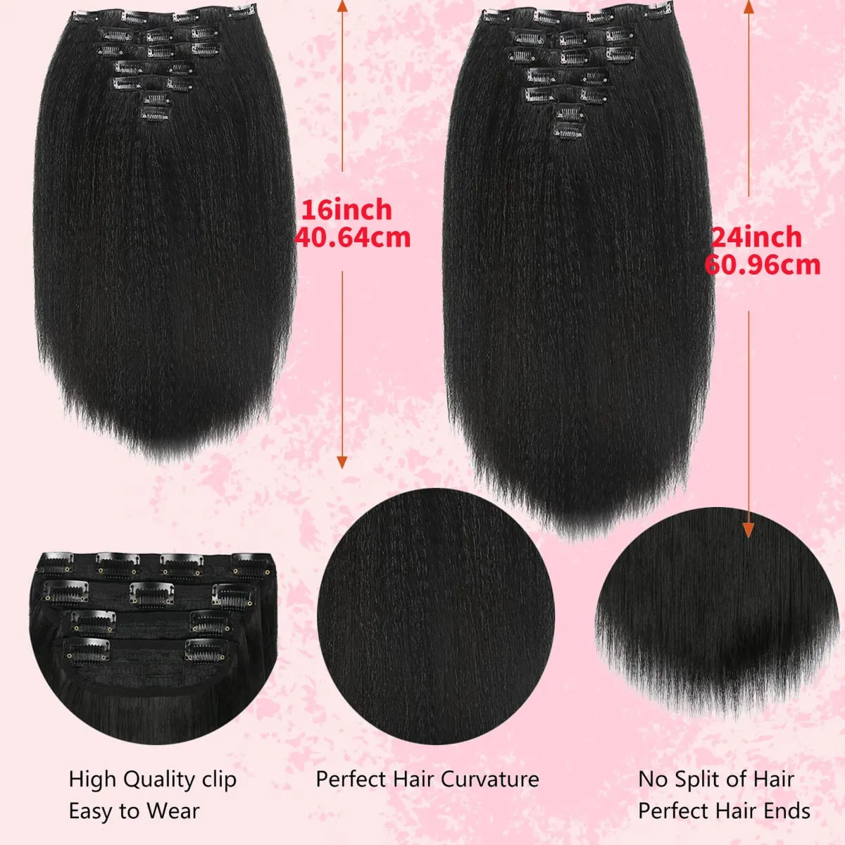 Yaki Straight Clip in Hair Extensions Synthetic hair 7Pcs hair Clip in for Women Soft Hair Everyday Special Events Easy to Style