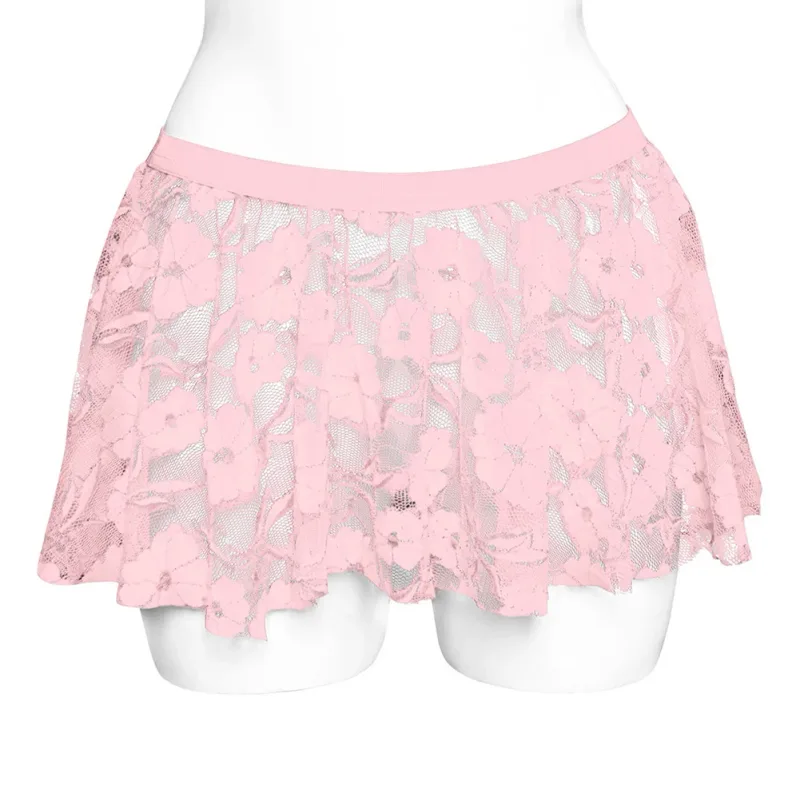 Rok Renda Solid Pria Jala Tembus Pandang untuk Pakaian Dalam Rendah untuk Naik Rok Berlipat Pola Bunga Tembus Pandang Bawahan Harian Pria — image 16