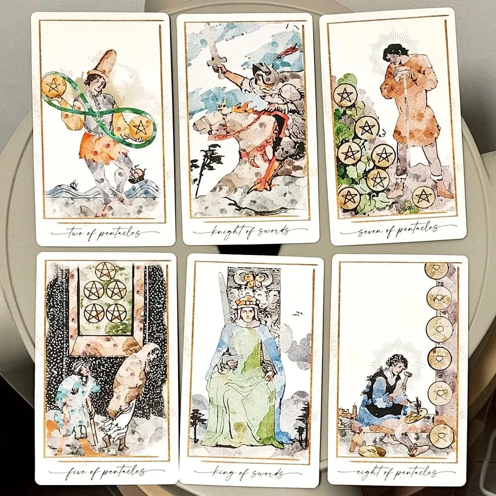 Modern Hue Tarot Deck - 78 Watercolor Tarot Cards 12*7cm Based on RWS Imagery - Aesthetic Divination Cards Double-embossed