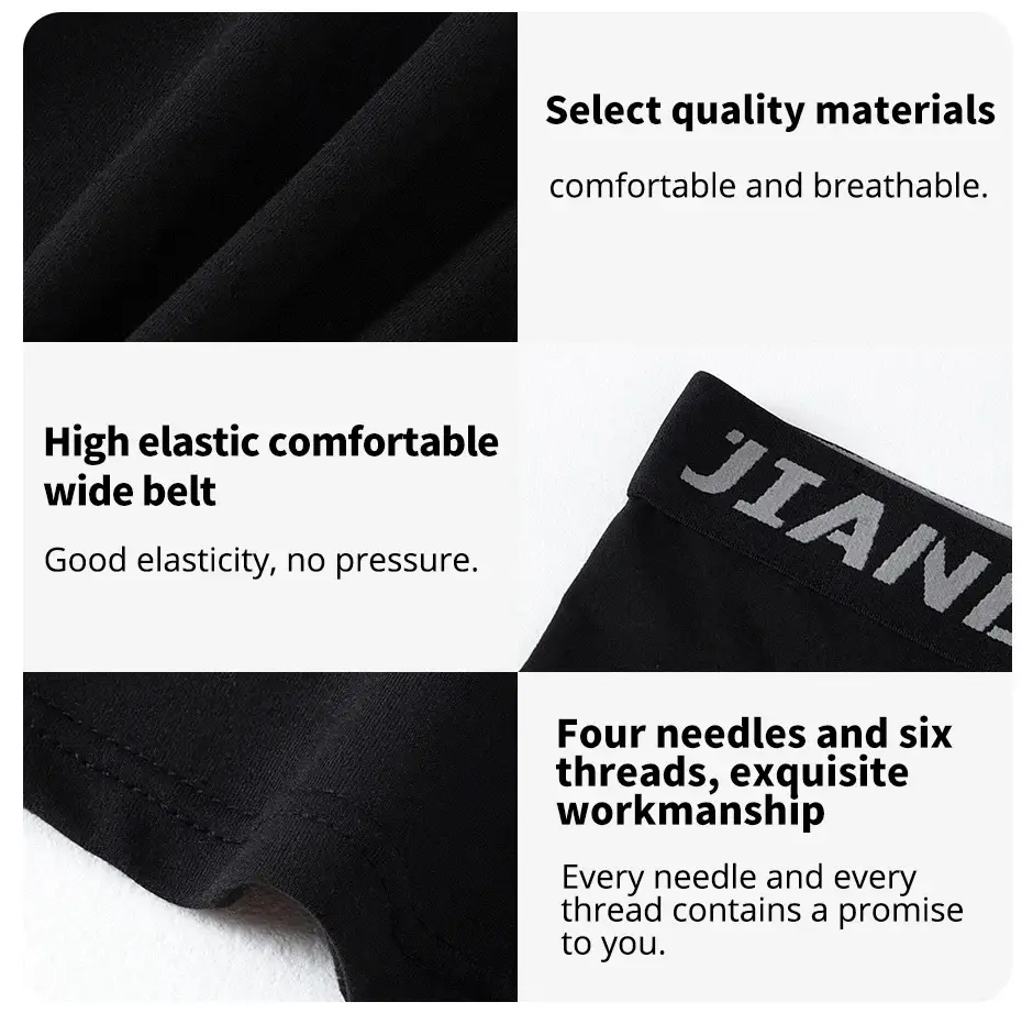 5piece Set Of Men's Classic Black And White Elastic Long Underwear Quick Drying Comfortable Sporty Youth Trend Flat Corner Pants
