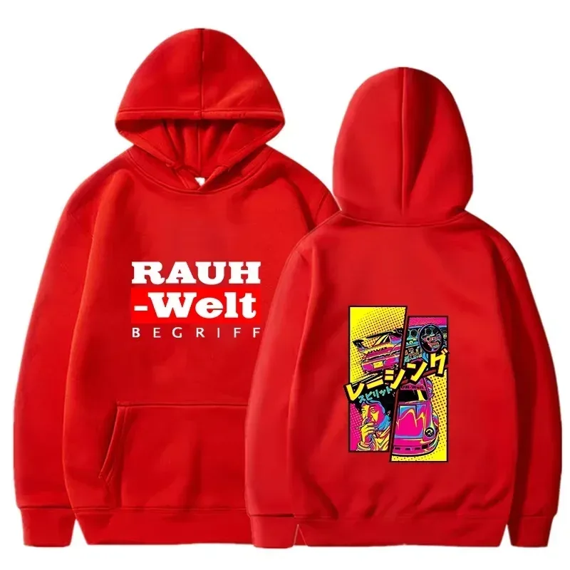 Rauh Welt Hoodie Car Widebody Tuning JDM Racing Pop Art Comic Aesthetic Black Oversized Casual Sweatshirt Long Sleeve