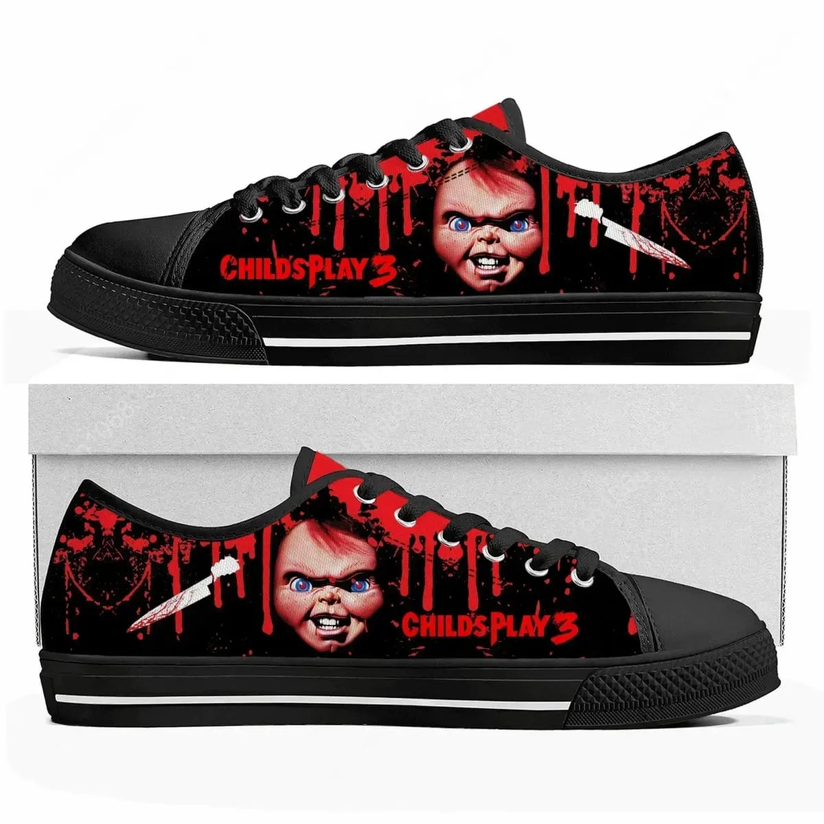Horror Movie Childs Play Chucky Low Top High Quality Sneakers Mens Women Teenager Canvas Sneaker Casual Couple Shoes Custom Shoe