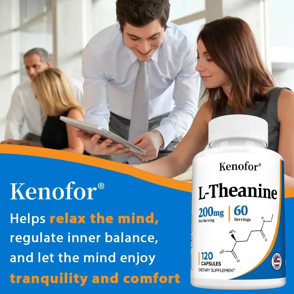 Premium L-Theanine Capsules 200 Mg Stress Management Healthy Mood and Enhanced Focus Vegan Gluten-Free 120 Capsules