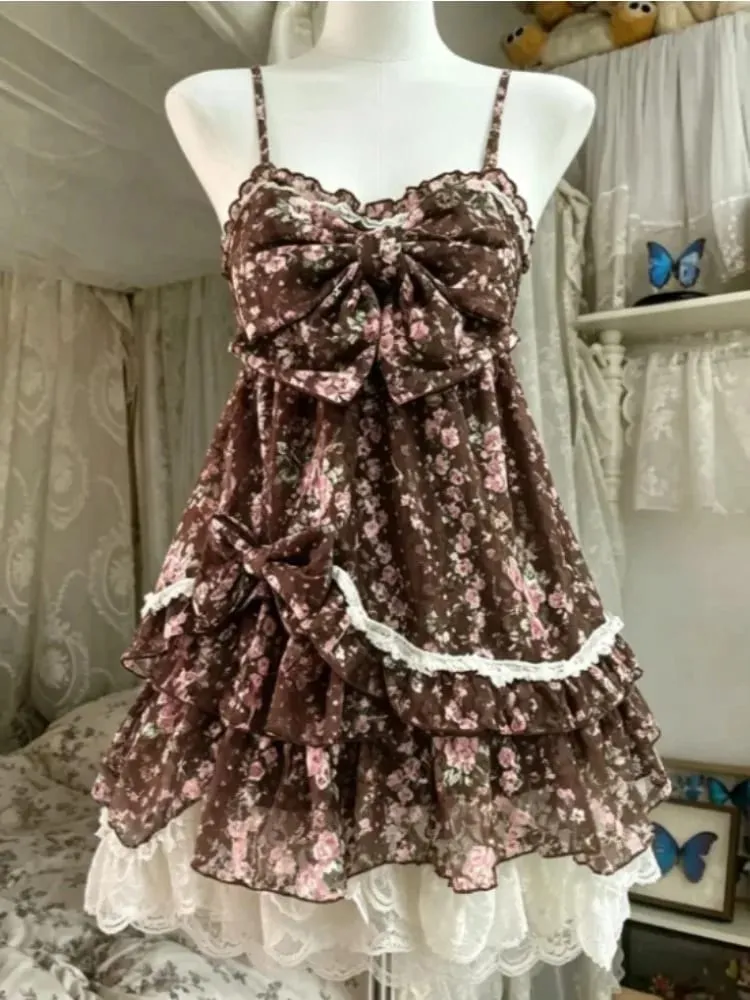 Japanese Style Sweet Lace Bow Kawaii Lolita Dress Women Vintage Ruffles Cake Dresses Harajuku Y2k Slim Bandage Dress 2026 Summer