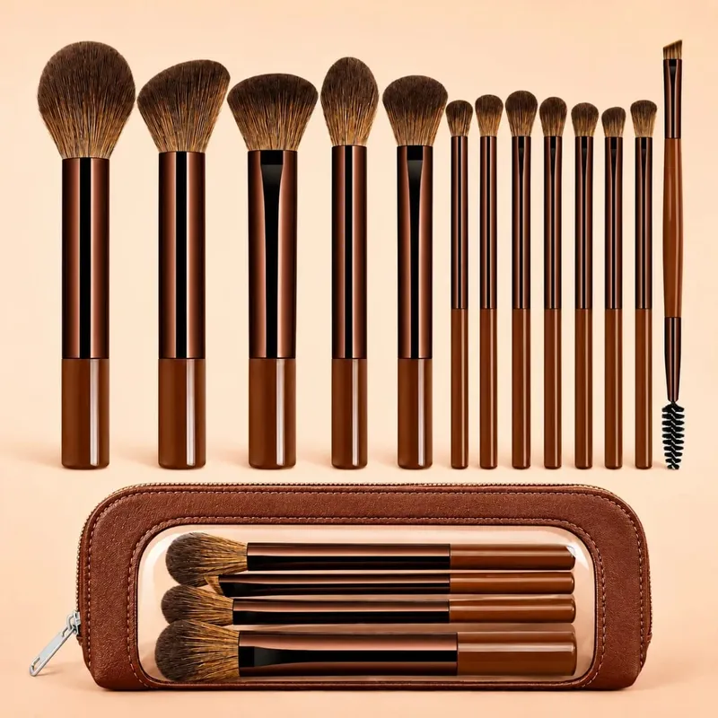 16pcs Makeup Tools Including 13pcs Makeup Brushes Set + 1pc Makeup Bag + 2pcs Air Puff Accessories Foundation Brush Blush Brush.