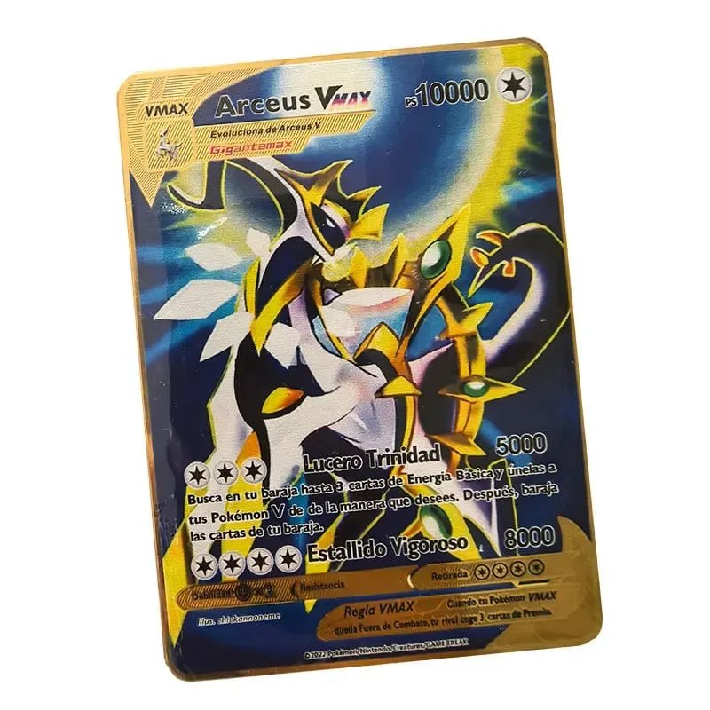 Pokemon Metal Cards in Spanish Pikachu Arceus Charizard DIY Trading Flash Card Anime Cartoon Gift