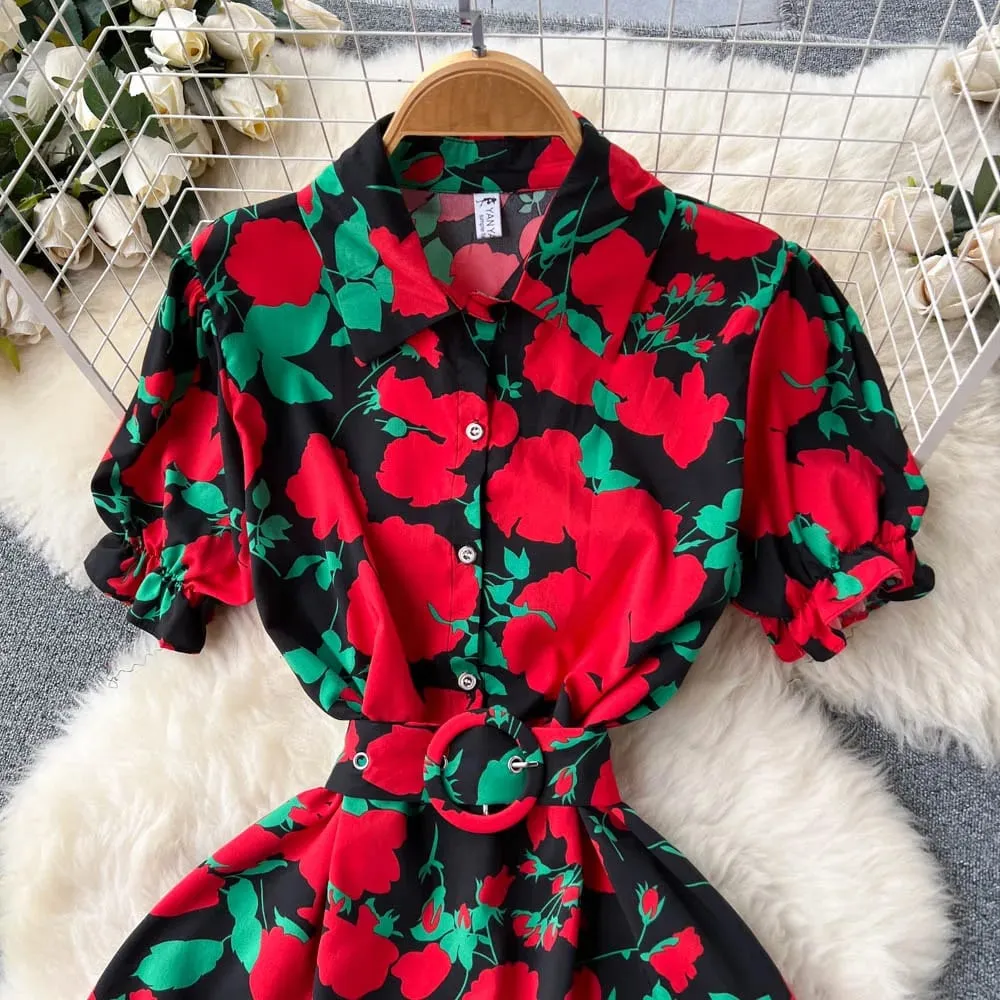 YuooMuoo Summer Style Floral Print Women Dress 2026 New Arrival Vintage Turn-down Collar Slim Waist Long Shirt Dress Vestidos