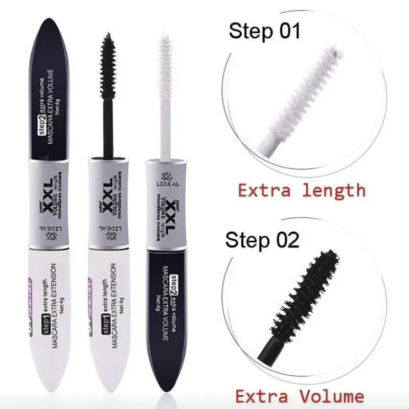 Ultra černá oboustranná řasenka prodlužující a dodávající objem a dlouhotrvající oční make-up s černo-bílými hlavicemi kartáčku