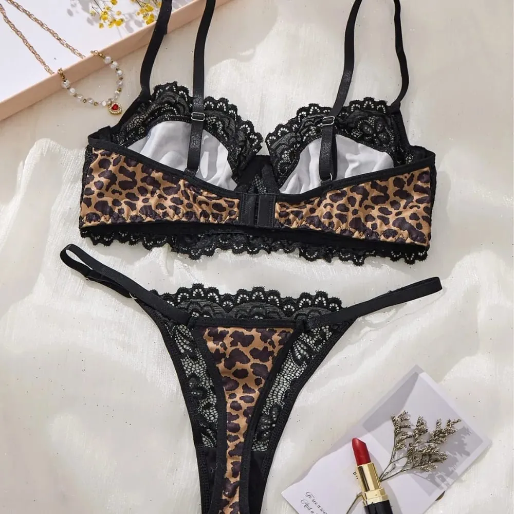 Sexy Fashionable Wild Leopard Print Lace Underwear for Women Lightweight Uplifting Gathering Underwear Bra Set