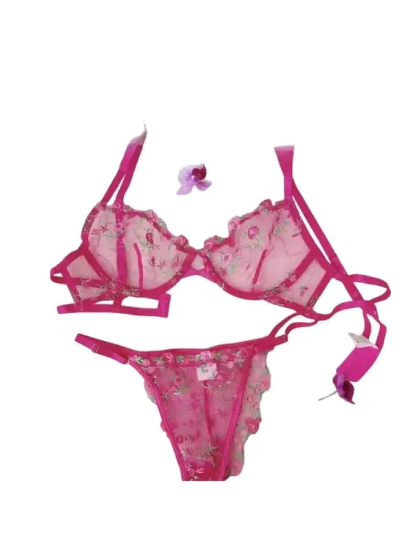 Elegant Lingerie Set-Floral Embroidery Semi-Transparent Bra & Brief Black Sensual Women's Underwear Luxury Intimates