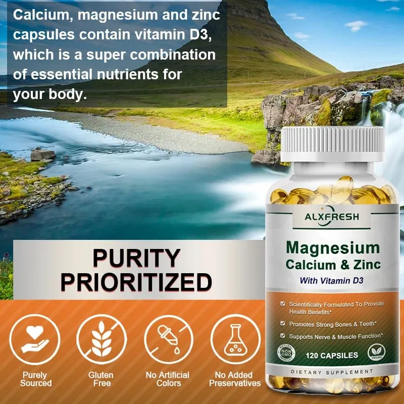 Alxfresh Calcium 1000mg Magnesium 400mg Zinc 25mg Vitamin D3 600 IU | Immune & Bone Nerve Support Health | Non-GMO | Gluten Free — image 2