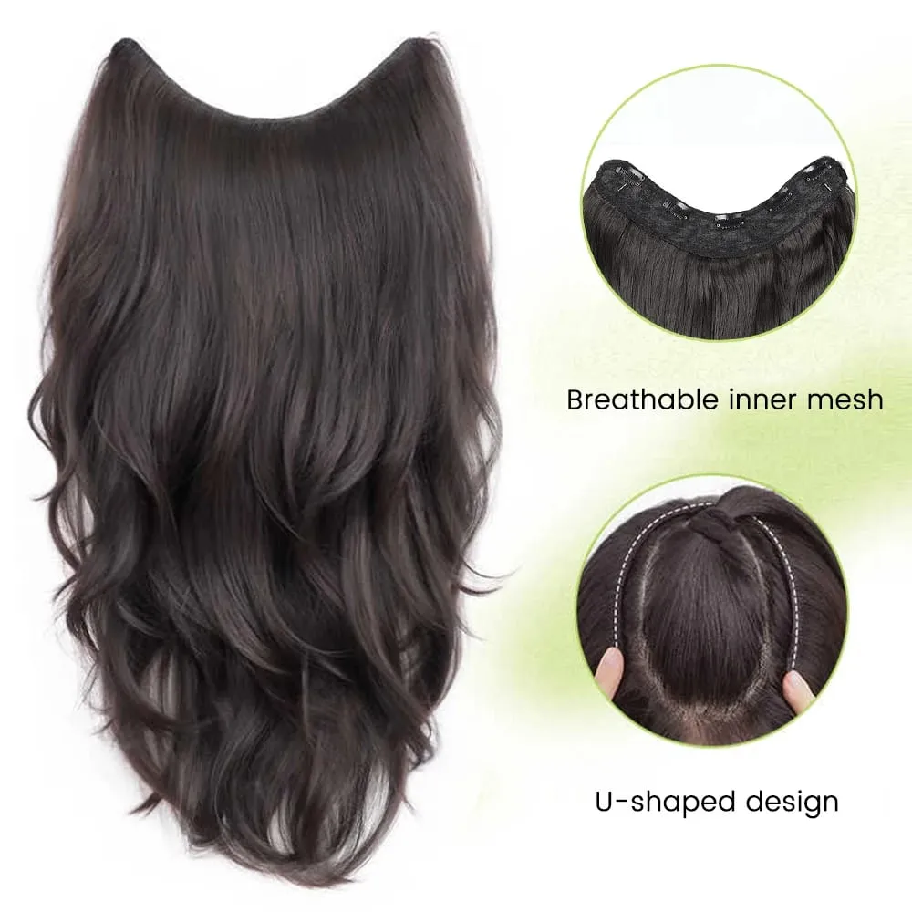 20Inch Synthetic Long Curly Wavy Layered U-Shaped Clip-in Hair Extension 4 Clip Heat Resistant Hairpiece for Women Daily Party