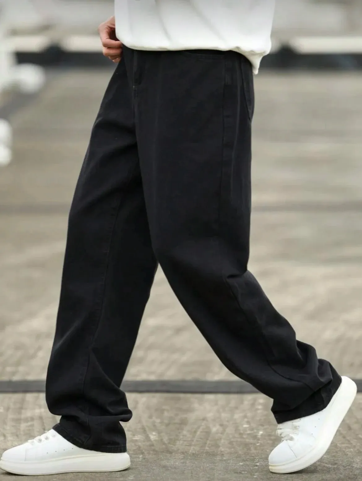 Men's Wide Leg Jeans - Oversized Straight Fit Denim Pants with Casual Drop Crotch