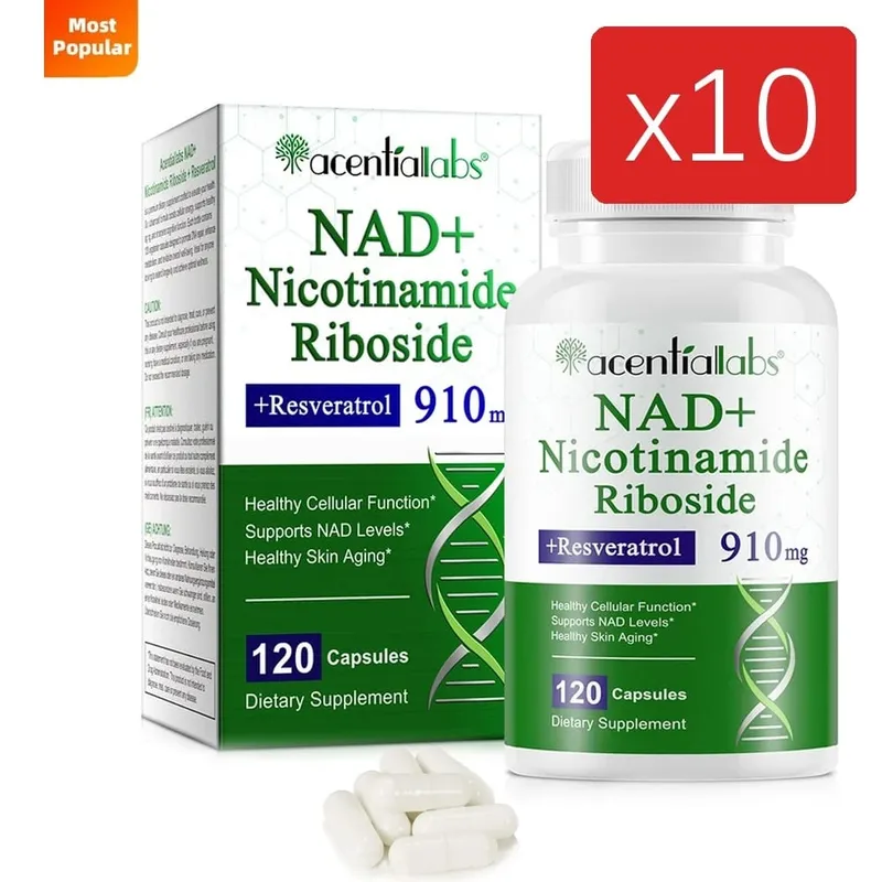 NAD+ Nicotinamide Riboside Capsules with Resveratrol & Quercetin for Cellular Health & NAD+ Levels Support Adults 120 Capsules