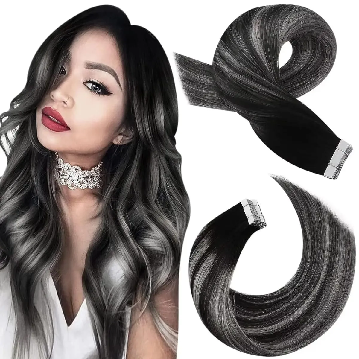 Moresoo Tape in Hair Extensions Real Human Hair 12-24in 30G&50G Double Sided Tape PU Skin Weft Tape in Hair Extensions Straight