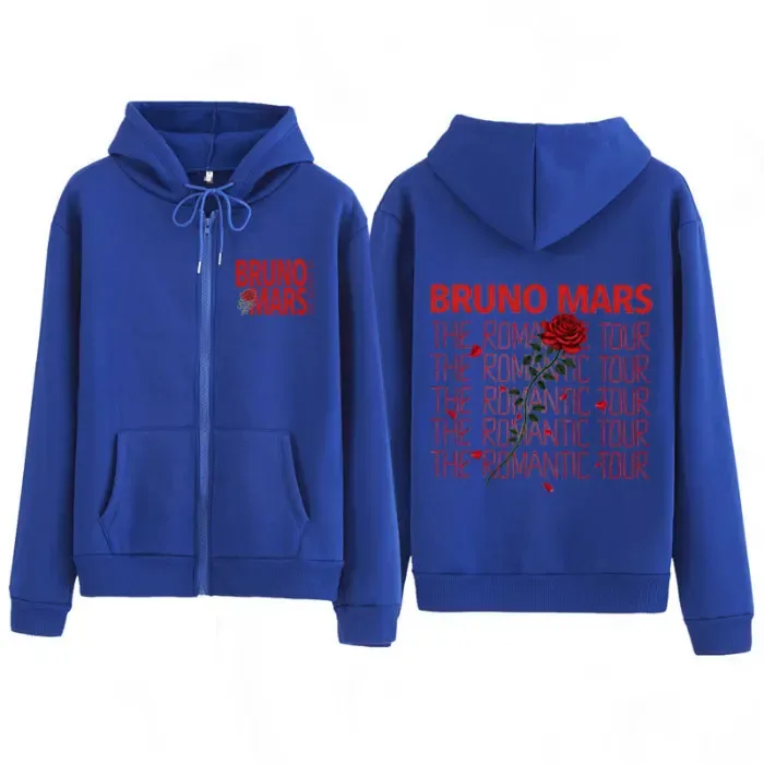 Bruno Mars The Romantic Tour 2026 Print Zip Up Hoodie Men Women Fashion Pullover Long Sleeves Loose Aesthetic Zipper Sweatshirts