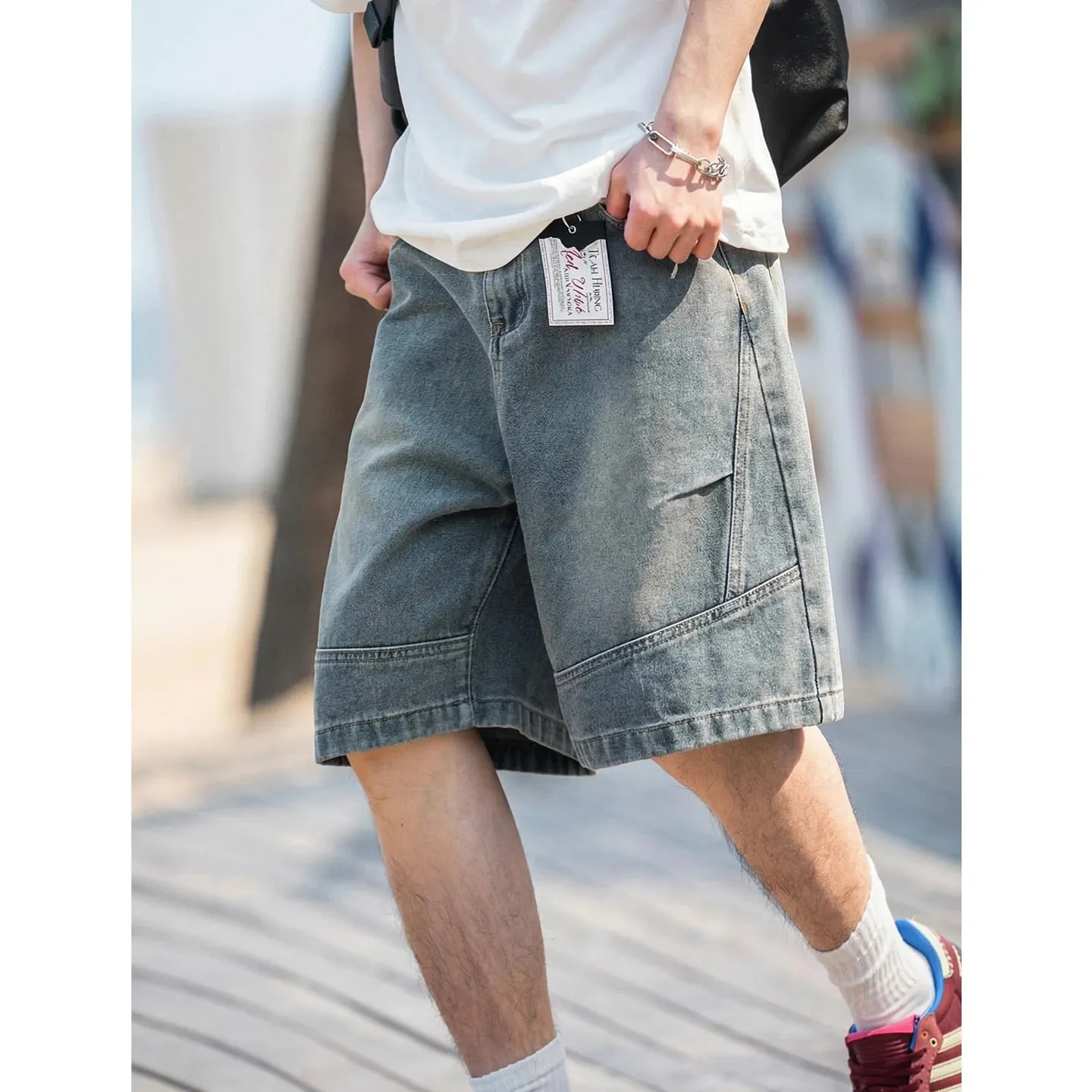 2026 Summer New Brand Men's Straight Loose Denim Shorts Classic Three Dimensional Split Pleated Lyocell Denim Five Quarter Jeans