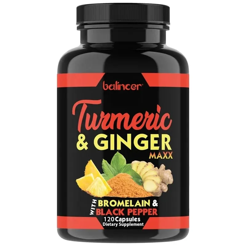 Organic Turmeric Curcumin Capsules with Ginger Support Joint Muscle Cardiovascular Cognitive Digestive & Immune Wellness