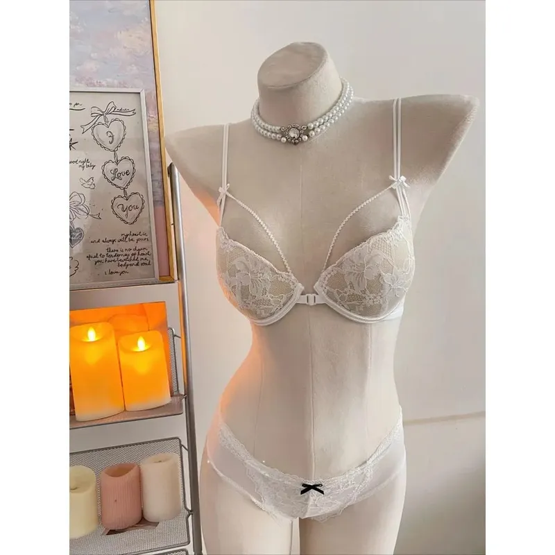 Womens Beauty Back Lace Bra Front Closure Design No Underwire Thin Straps Breathable Lingerie For Small Bust 32-38 Casual Wear