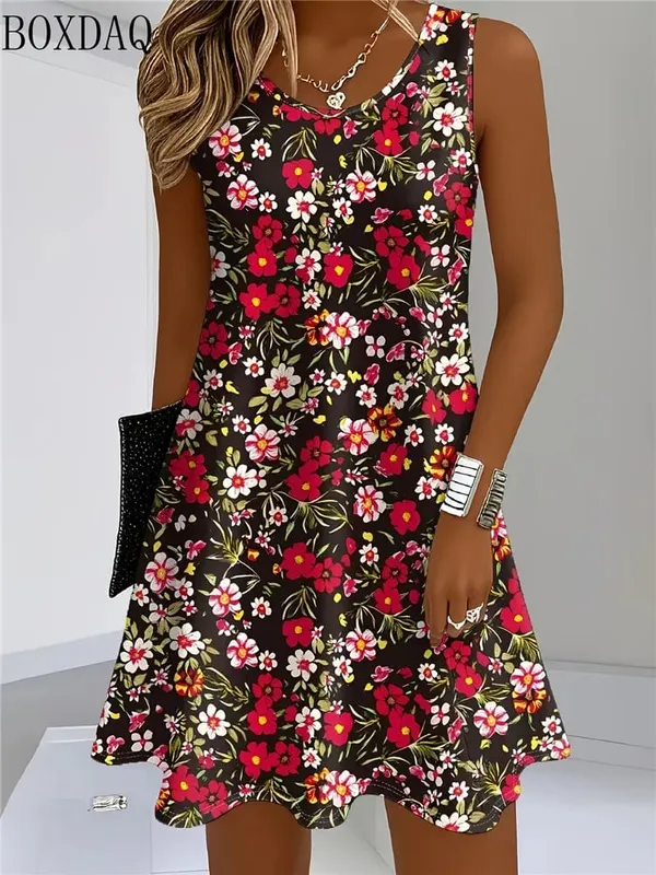 2026 Summer Women's Dress Casual Sleeveless Round Neck Floral Print Loose Dresses — image 4