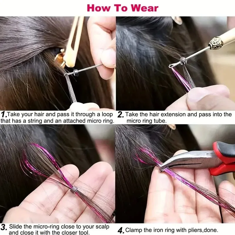 Sparkle Hair Tinsel Synthetic Rainbow Colored Strands Girls Headwear Hairbinge Hair Laser False Hair Extensions Decor Glitter