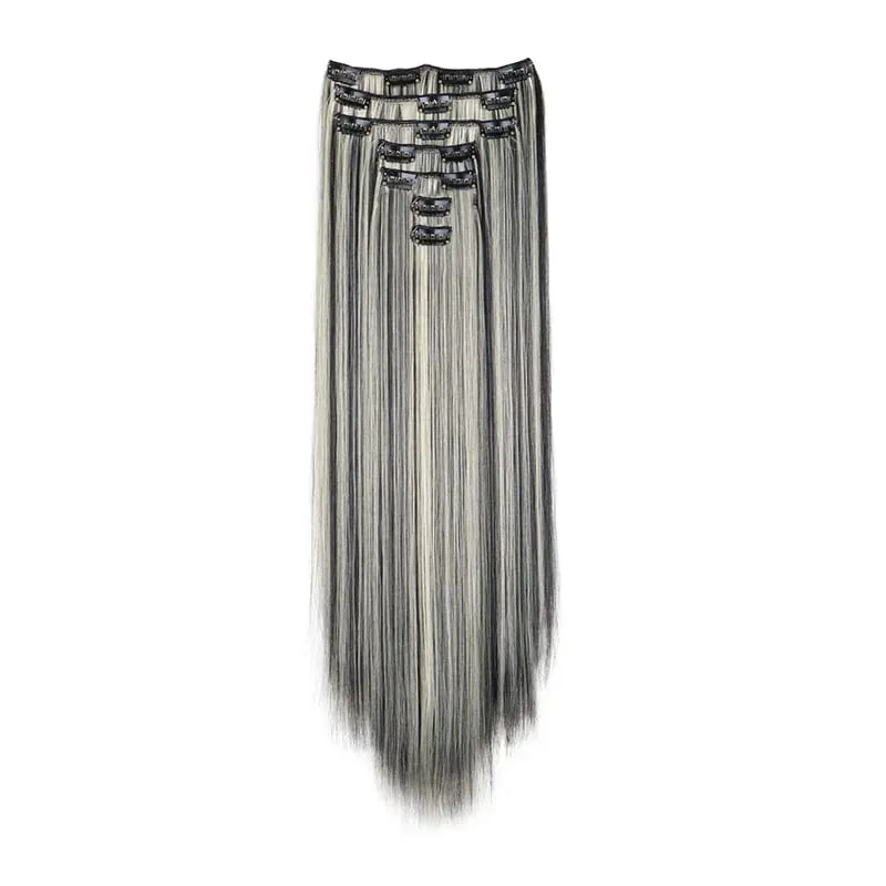 24Inch Synthetic 7Pcs/set Long Straight Hair Extension 16Clips Hairstyle Black Blonde Y2K Kpop Hairpiece for Women Christmas Eve