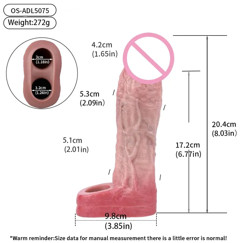 7.2in Realistic Penis Sleeve Reusable Penis Sleeve with Cock Ring Silicone Penis Enlarger Sleeve Male Adult Sex Toy for Men