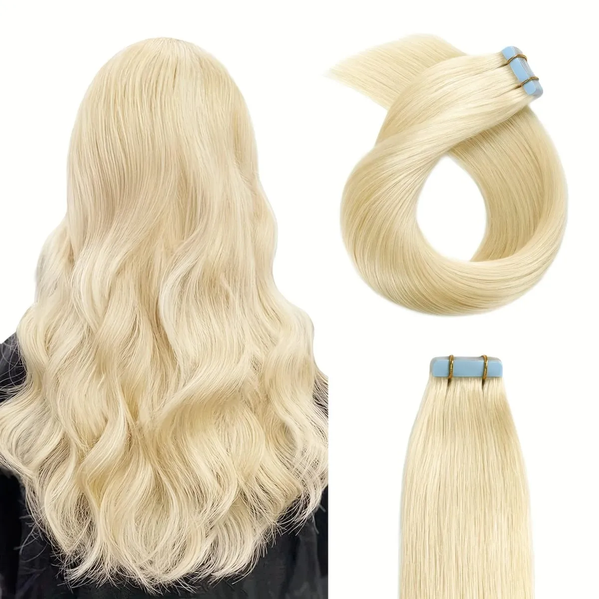 Ugeat Tape in Synthetic Hair Extensions 24' Machine Remy Hair Straight Hair Ombre Blonde Color Hair 3g/Pcs 30G/10 Pcs