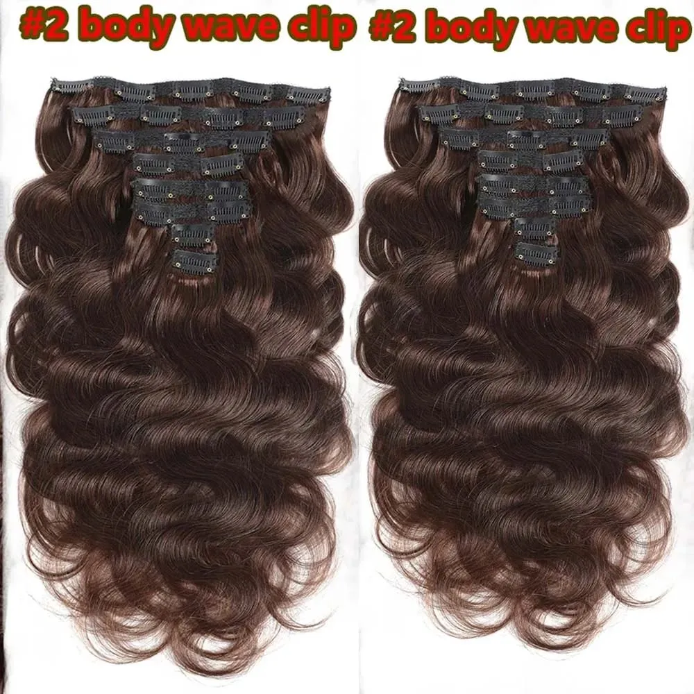 Clip in Body Wave Hair Extensions for Black Women Real Unprocessed Virgin Human Hair Clip in Extensions #1B/#2 Brown Color 120g
