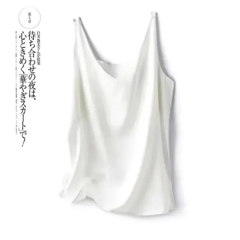 Kvinde T-shirts Elegant SILK Satin Bluse Ærmeløs Kvinde Sommer Casual Løse Tanks og Camis Ensfarvede grønne toppe til kvinder — image 10