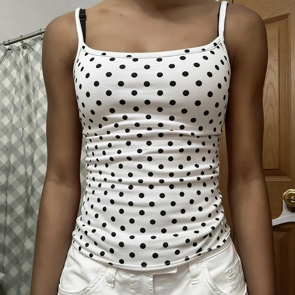 Sexy Polka Dot Tanks Tops for Women Vintage Cute Summer Y2K Coquette Square Neck Camisole Slim Fit Going Out Vests Camis