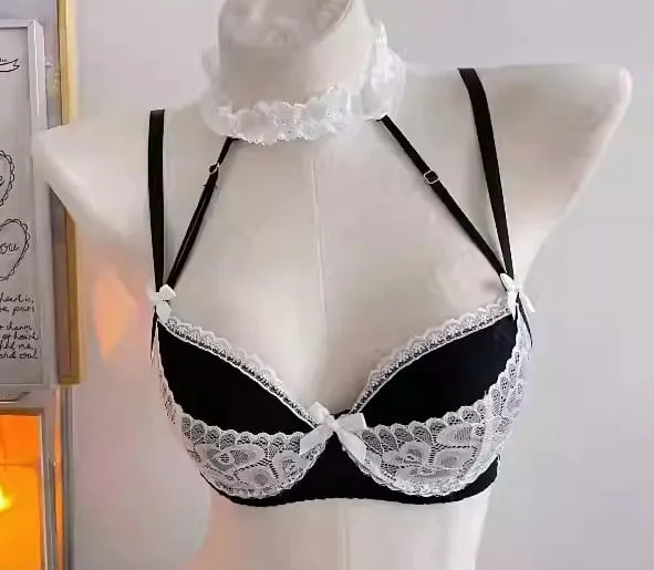 French Lace Push Up Lingerie Set for Women Sexy Deep Plunge Demi Bra Gather Small Bust Big Look Daily Comfort Wear S-XL