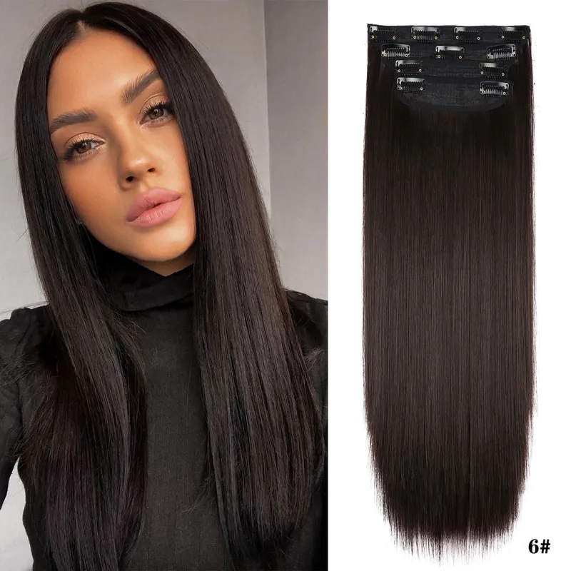 Clipe sintético longo ondulado feminino de alta temperatura, extensão de cabelo sintético, 4 peças, clipe longo, macio, ondas glam, grosso