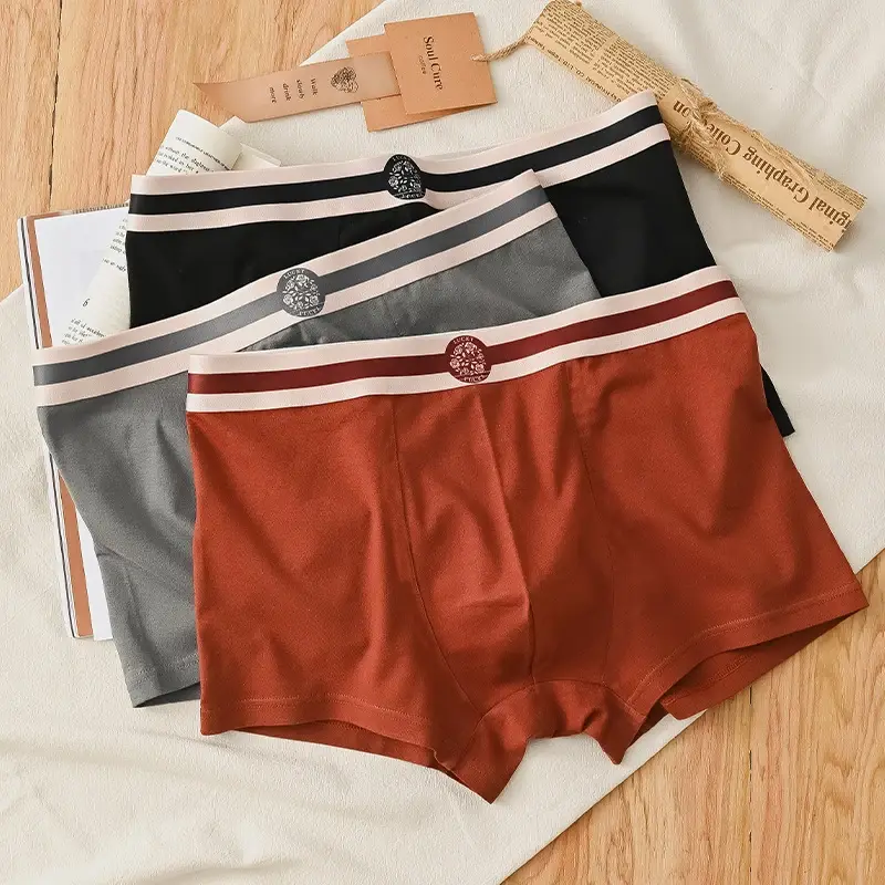 3PCS Herren-Unterwäsche, Baumwolle, bequem, atmungsaktiv, runder Etikettendruck, einfache Mode, Herren-Boxershorts, Unterwäsche-Kombination