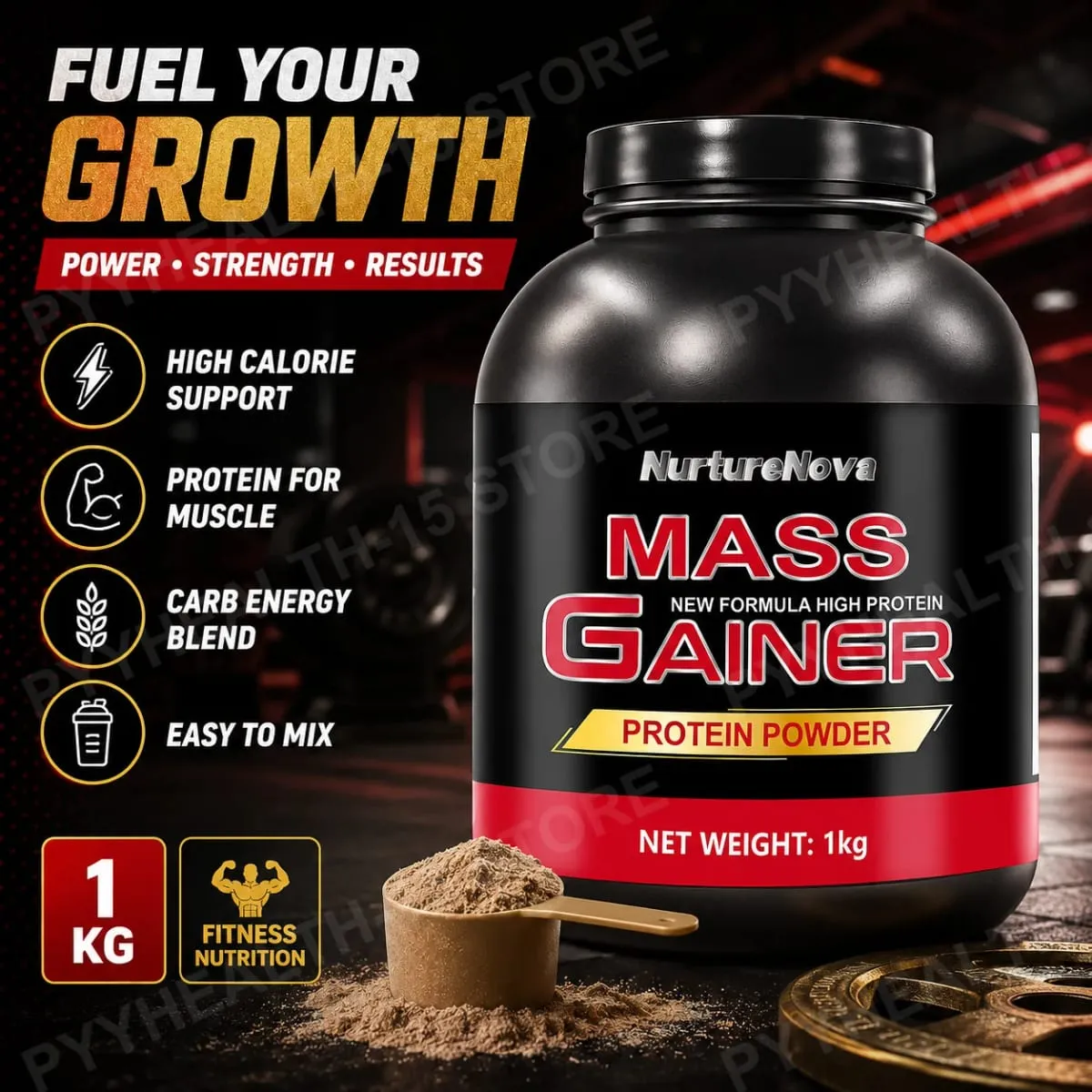Mass Gainer Protein Powder 1kg Chocolate Flavor Carb Protein Shake Mix for Adults Fitness Nutrition Approx 20 Servings