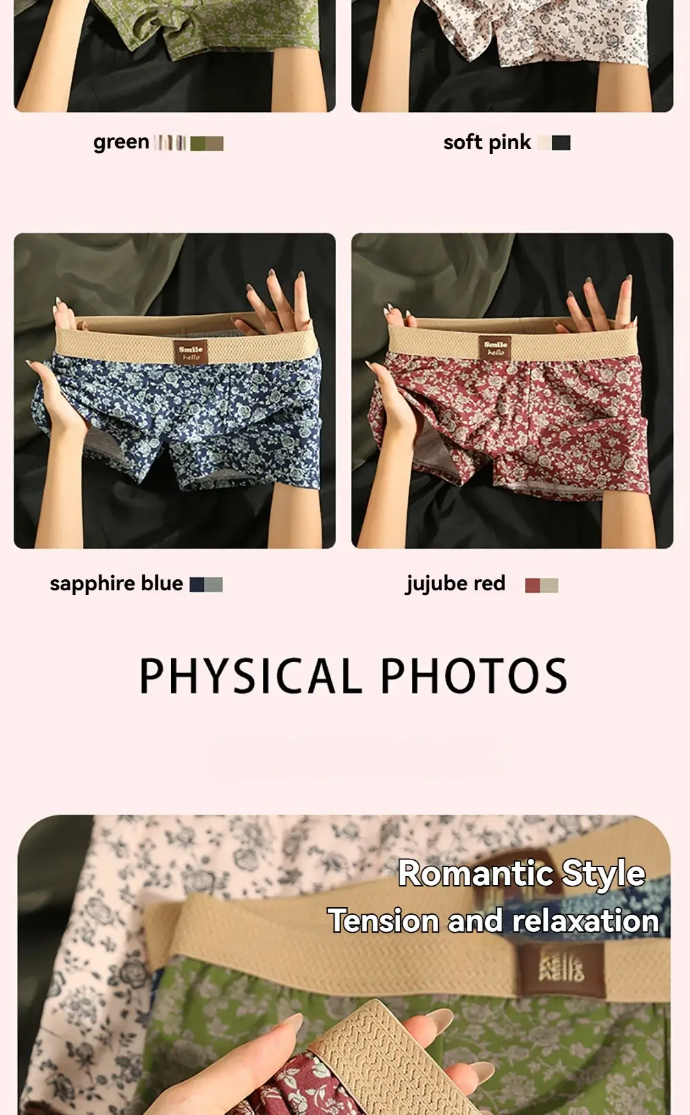 3PCS/Pack Romantic Rose Print Men's Panties Cotton Soft Comfortable Breathable Boxer Homme 3D Large Space Pouch Men Underwear