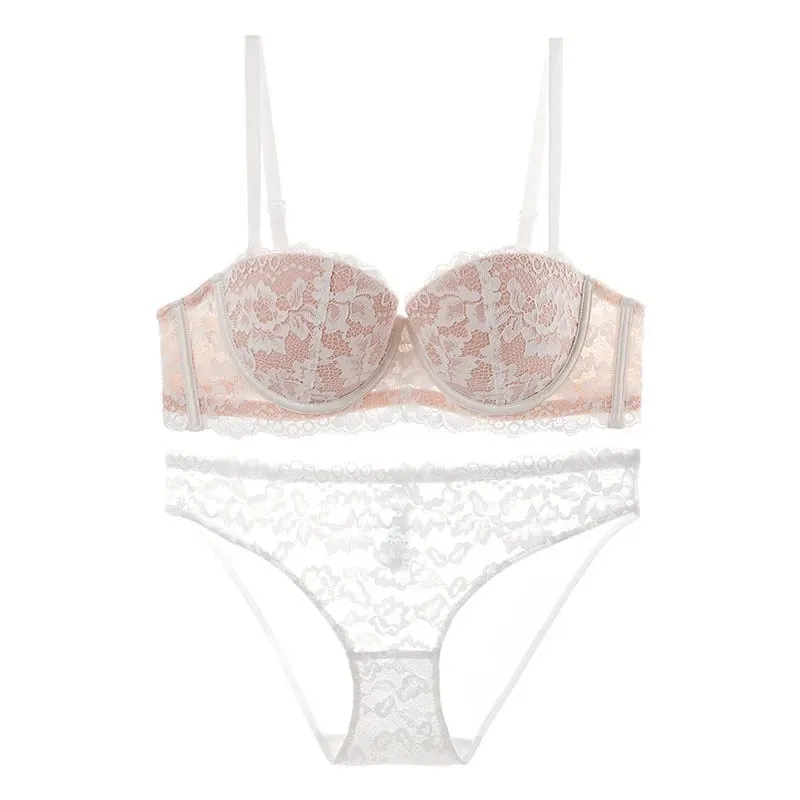 1/2 Cup Lace Bra Women Sexy Floral Underwire Underwear Ladies Push Up Brief Sets Comfortable Bra Half Cup Brassiere Lingerie