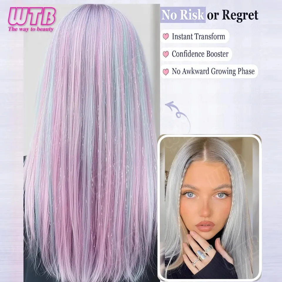 WTB Ice Cream Color Synthetic Hair Extension Wig with BB Clip Style Suitable for Women to Wear During Holidays and Events