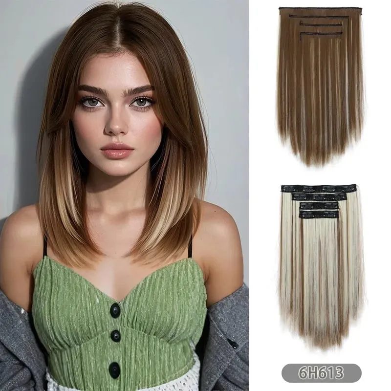 14Inch Synthetic 4Pcs/set Clips in Hair Extensions Straight Hairstyle Brown Blonde Hairpieces Heat Resistant Hair For Women