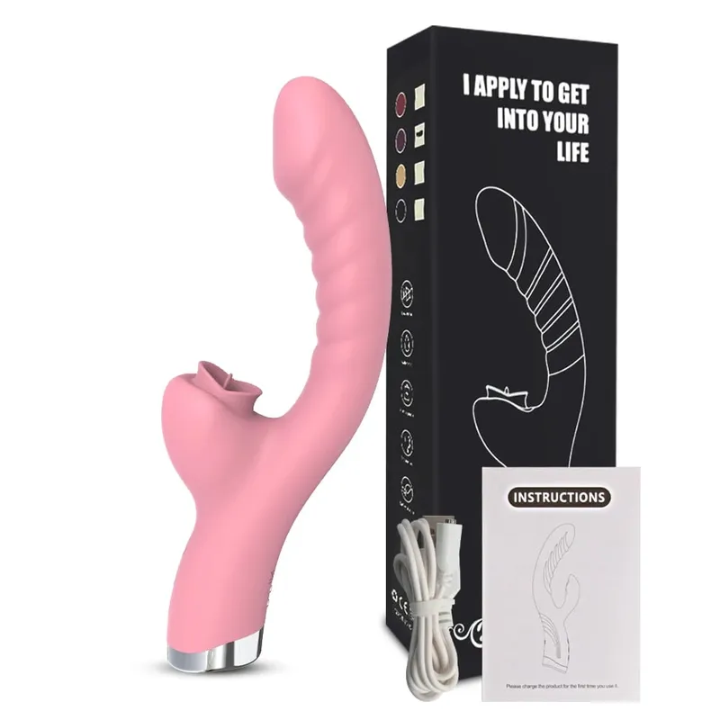 FairyKiss Dildo Vibrator för kvinnor 2-i-1 tungan slickar klitoris G-Spot Stimulator Vagina Massager Kvinnlig Sucker Vuxen Sexleksak