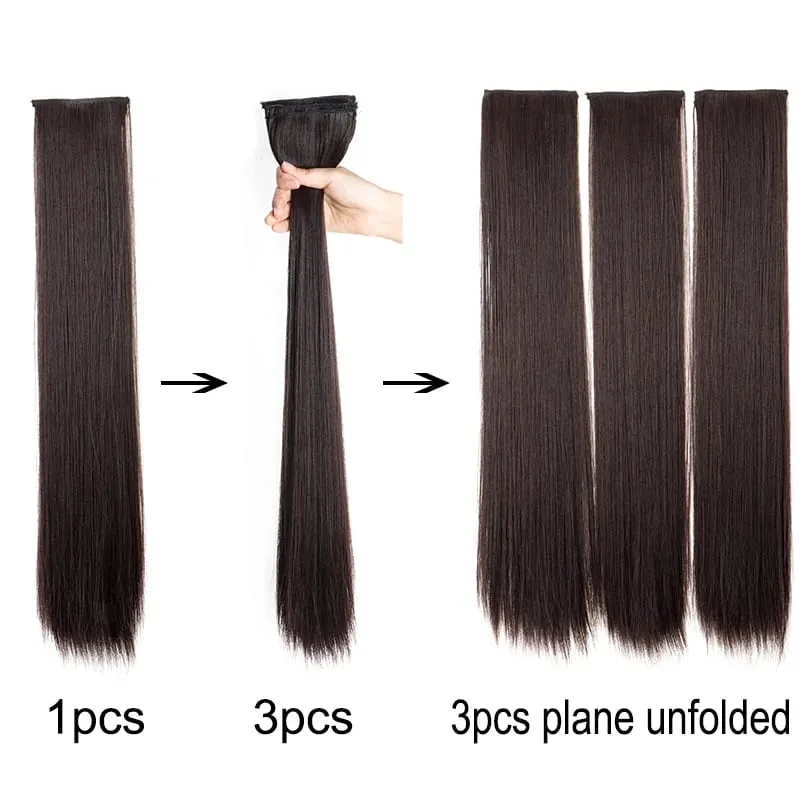24Inch Synthetic 3pcs/set Long Straight Hair Extension Clip in Hair Heat-Resistant Fiber Hairpiece for Women