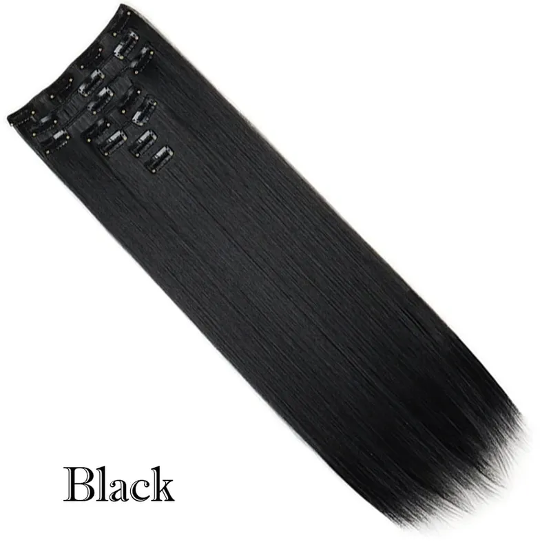 7Pcs/Set Long Straight Clip in Hairpiece Synthetic Clip in Hair Extensions Brown Highlight Blonde Natural Soft Hairpieces