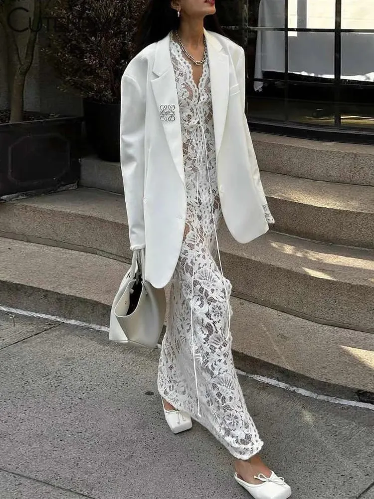Cutenew Lace Sheer Women Maxi Dress Sexy Solid Fashion Long Sleeve O-neck Bandage Sheath Vestidos Female Stunning Nightout Robe