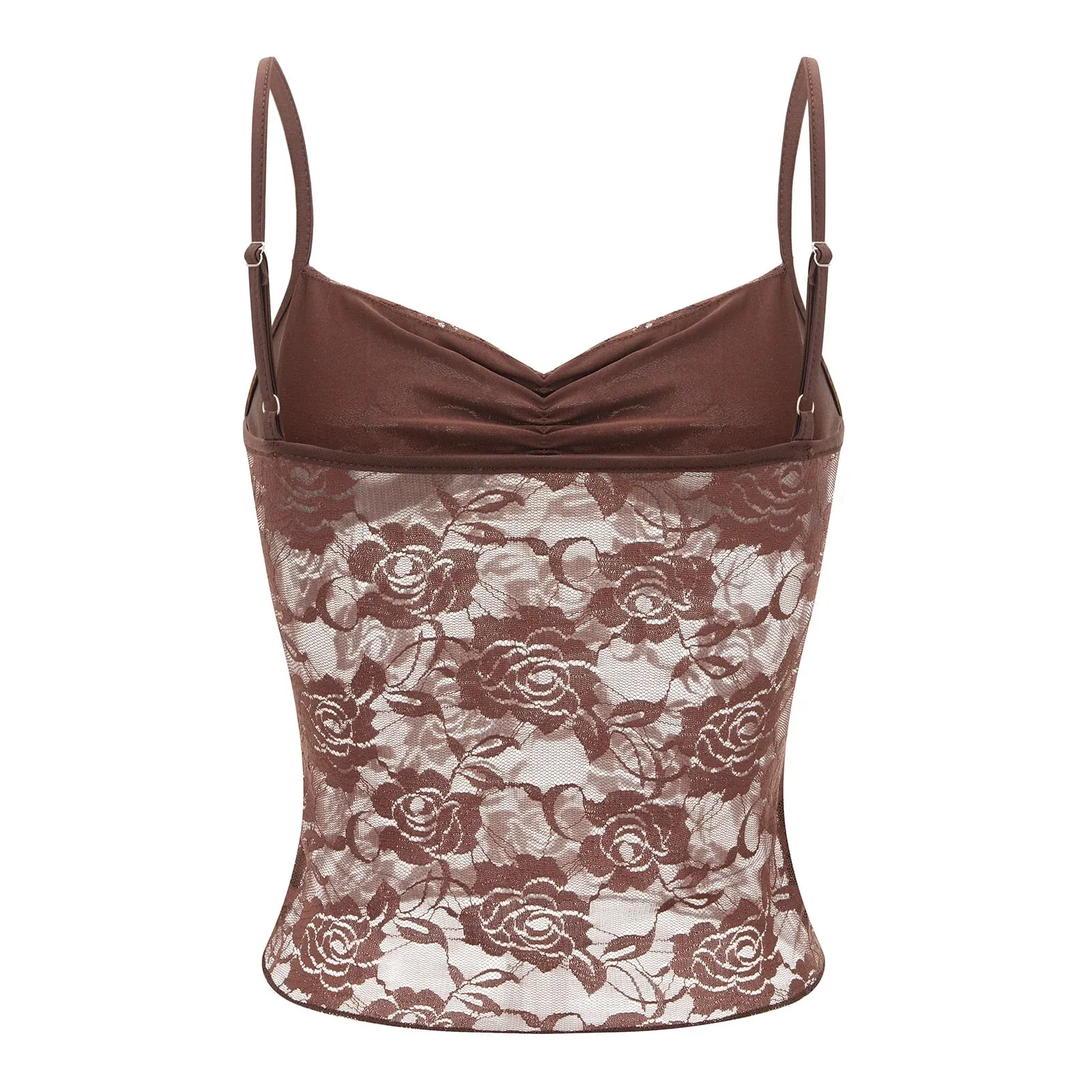 Women's Summer Lace Cami Tops Sleeveless Ruched Front Solid Color Camisole Slim Fit Tank Tops
