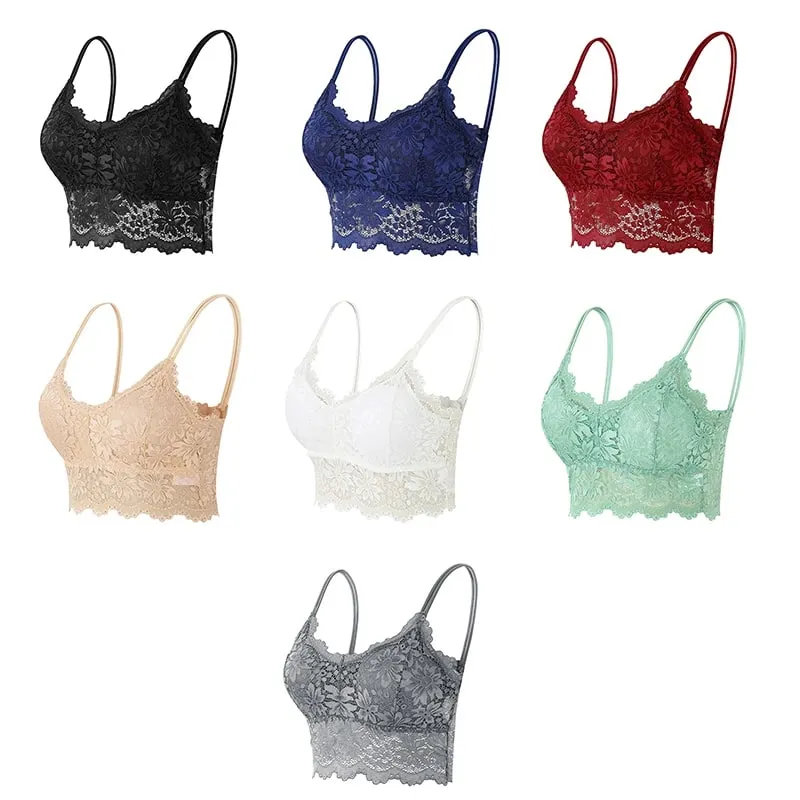 7 farbe Spitze Sexy Crop Top Frauen Gepolsterte Leibchen Bh Atmungsaktive Draht Freies Bralette Aushöhlen Schönheit Zurück Tank Weibliche unterwäsche