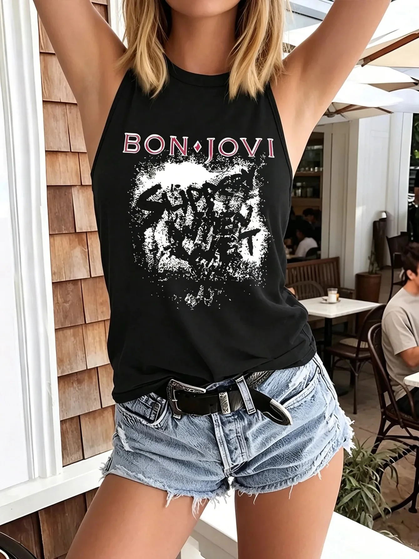 Women's Fashionable Casual Rock Retro Style Band Retro Print Sleeveless Top
