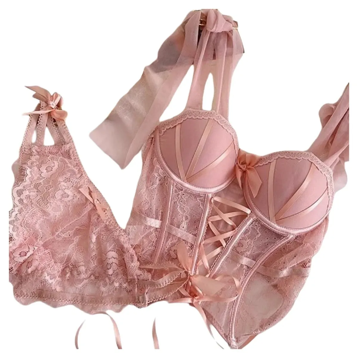Japan Sexy Lingerie Set Lolita Kawaii Pink White Laced Up Adult Cosplay Women Bra Underwear Set Girl Sleepwear Clothing