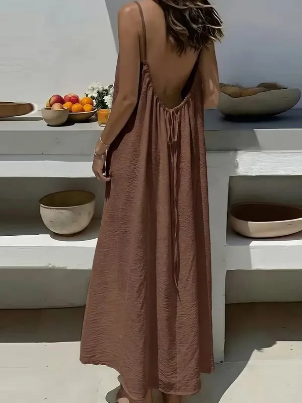 2026 Loose-Fit Spaghetti Strap Clean Fit Women's Casual Homewear Summer Solid-Color Vacation Cool Homewear Slow Fashion Dresses